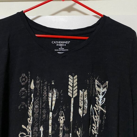 #12 Catherines black tunic/tee w/the words "Show me the many", size 1X - Picture 2 of 10